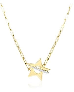 Haus of Brilliance 18K Plated Sterling Diamond Accent Star Pendant Necklace With Paperclip Chain - Metallic