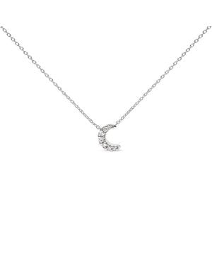 Haus of Brilliance 10K Diamond Accented Crescent Moon Shaped 18" Inch Pendant Necklace (H-I Colour, I1-I2 Clarity) - Metallic