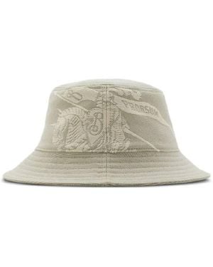 Burberry Equestrian Knight Motif Cotton Blend Bucket Hat - White