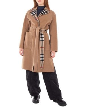 Burberry Reversible Check Wool Coat - Natural