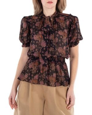 Polo Ralph Lauren Georgette Floral Tie-Neck Blouse - Black