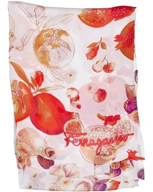 Ferragamo Pomegranate And Fig Print Silk Scarf - Red
