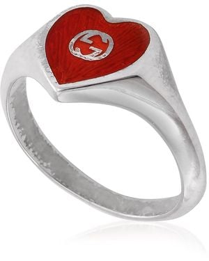 Gucci Ladies Interlocking G Enamel Heart Ring - Red