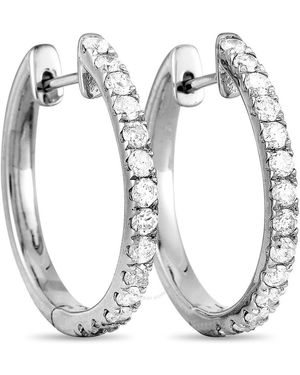 LB Exclusive 14k White Gold 0.50 Ct Diamond Pave Hoop Earrings