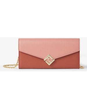 Fendi Ff Diamonds Continental Wallet With Chain - Pink