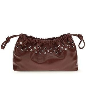 Pierre Hardy Eyelet-Embellished Calf Leather Clutch Burgundy - Brown