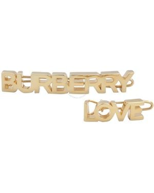 Burberry Light Gold 2-piece Logo And Love Hair Clip Set - Metallic