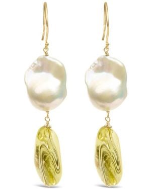 Haus of Brilliance 14K Citrine And Baroque Pearl Drop And Dangle Earrings 1 3/4 Inch Dangle - Metallic