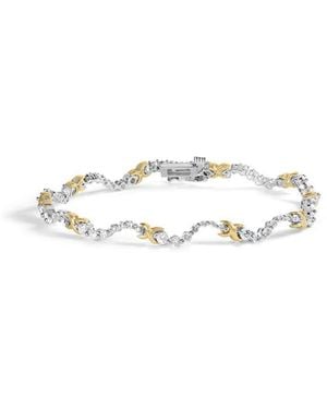 Haus of Brilliance 10K Two-Tone 2.00 Cttw Diamond "X" And Wave Link Bracelet (H-I Colour, I1-I2 Clarity) - Metallic