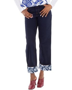 Burberry Denim Rose Print Straight Leg Boyfriend Jeans, Waist - Blue