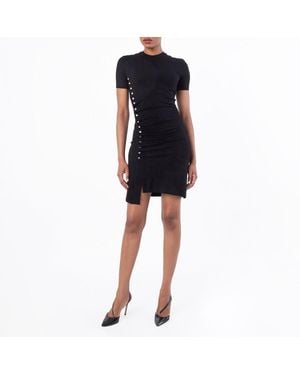 Rabanne Gathered Embellished Jersey Mini Dress - Black