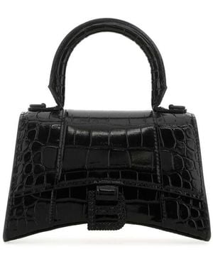 Balenciaga Leather Xs Hourglass Handbag - Black