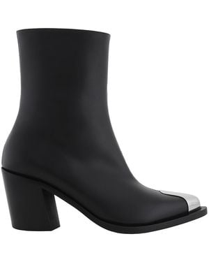 McQueen Punk Leather Ankle Boots, Brand Size 35 Us - Black