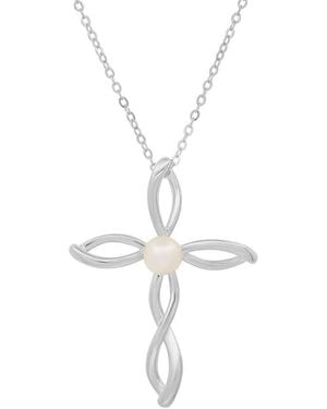 Kylie Harper Sterling Genuine Pearl Cross Pendant - Metallic