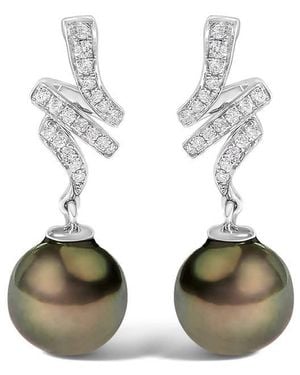 Haus of Brilliance 14K 9Mm Cultured Pearl And Diamond Accent Drop And Dangle Earrings (I-J Colour, Si1-Si2 Clarity) - Green