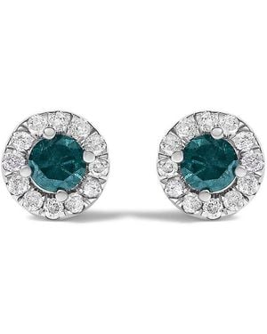 Haus of Brilliance 925 Sterling 1/2 Cttw Diamond Halo Stud Earring - Green