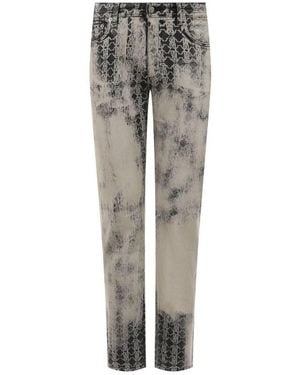 Roberto Cavalli Rc Monogram-Print Distressed Jeans, Waist - Grey