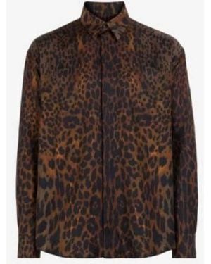 Roberto Cavalli Leopard Print Long-Sleeved Silk Shirt, Brand Size 50 Us - Brown