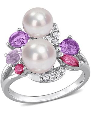 Amour Cultured Freshwater Pearl And 1 3/8 Ct Tgw Multi-Gemstone Cocktail Ring - Metallic