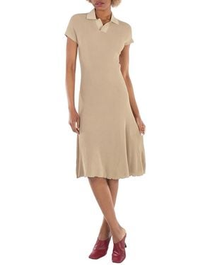 Burberry Stretch Design Polo Collar Dress - Natural