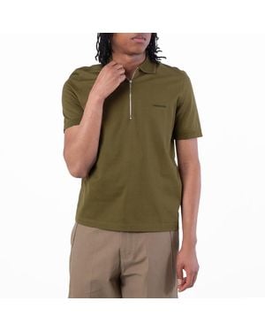 Ferragamo Ferragamo Embroidered Logo Zip Collar Polo - Green