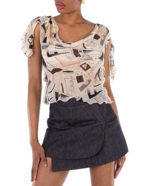 Fendi Abstract Printed Chiffon Top, Brand Size 40 (Us - White