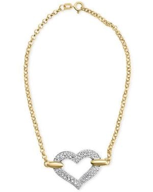 Haus of Brilliance 10K Two Tone 1/4 Cttw Diamond Encrusted Heart Charm 7" Bracelet (H-I Colour, I1-I2 Clarity) - Metallic