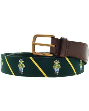 Polo Ralph Lauren Polo Bear Leather-Trim Belt - Green