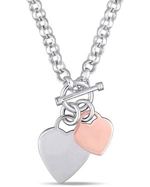 Amour Oval Link Necklace With Double Heart Charm And Toggle Clasp - Multicolour