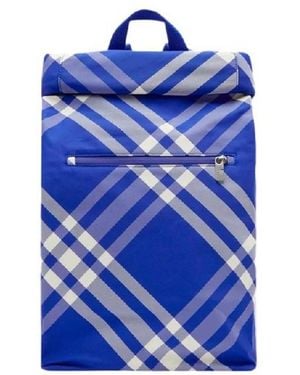 Burberry Check Pattern Roll Backpack - Blue