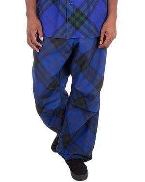 Burberry Straight Leg Checkered Twill Pants - Blue
