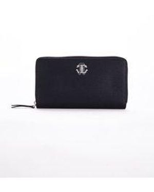 Roberto Cavalli Zip-Around Leather Wallet With Logo Medallion - Blue