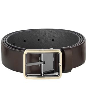 Montblanc 35 Mm Reversible Leather Belt - Black