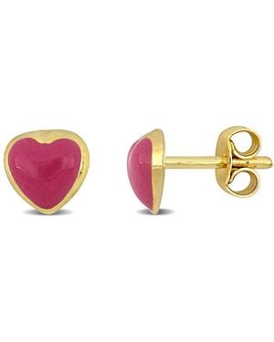 Amour Enamel Heart Stud Earrings - Pink