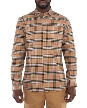 Burberry Check Motif Cotton Shirt - Brown