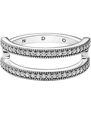 PANDORA Pave Double Band Sterling Ring - Metallic