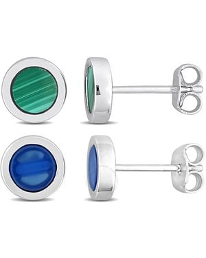 Amour 2-Piece Set 1 1/4Ct Tgw Agate And Malachite Round Stud Earrings - Blue