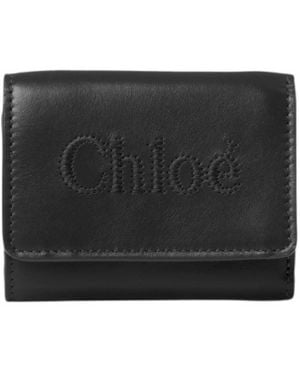 Chloé Small Tri-Fold Leather Wallet - Black