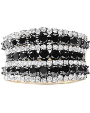 Haus of Brilliance 14K Plated .925 Sterling 1 3/4 Cttw Treated And Alternating Diamond Multi Row Band Ring I-J, I2-I3 - Black