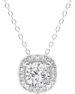 Brilliant Diamond 0.80 Carat 14K Cushion Cut Lab Grown Diamond 18" Halo Pendant Necklace For -Color/Clarity-Gvsi - White