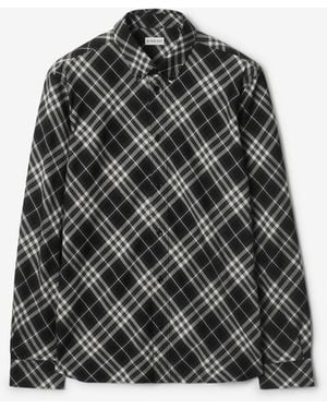 Burberry Relaxed Fit Check Cotton Flannel Shirt - Black