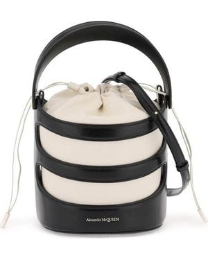McQueen Two-Tone Leather The Rise Bucket Bag - Black