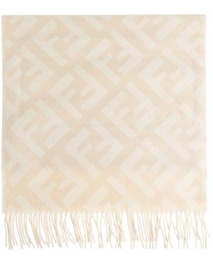 Fendi Ff Jacquard Fringed Cashmere Scarf - Natural