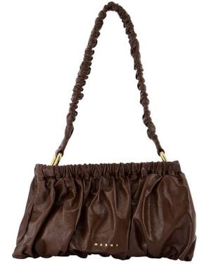 Marni Gathered Calfskin Shoulder Bag - Brown