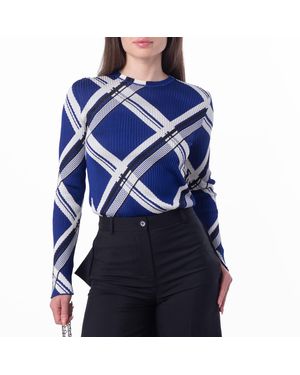 Burberry Check Jacquard Silk Jumper - Blue