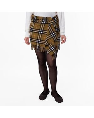 Burberry Check Fringed Mini Scarf Skirt - Green