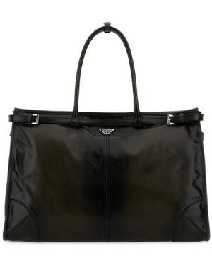Prada Dark Leather Bonnie Shopping Bag - Black