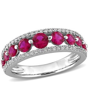 Created Forever 1 1/2Ct Tgw Created Ruby And 1/3Ct Tw Lab-Grown Diamond Graduated Ring - Pink