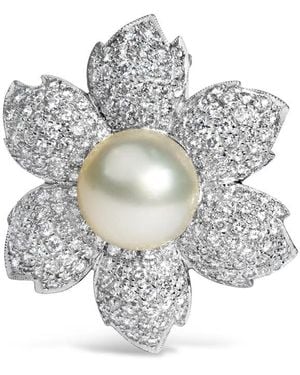 Haus of Brilliance 18K 2 3/4 Cttw Diamond And 12.5 Mm Cultured Freshwater Pearl Floral Brooch Pin - Metallic