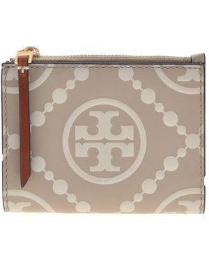 Tory Burch Monogram Contrast Bi-Fold Leather Wallet - Metallic